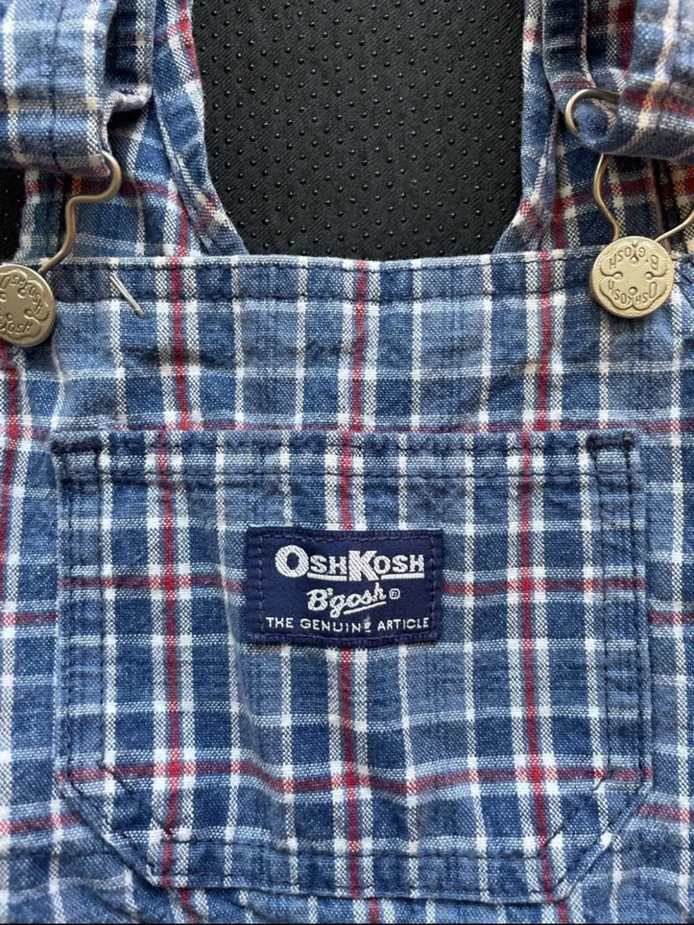 OshKosh B'gosh Blue and Red Plaid Short Overalls